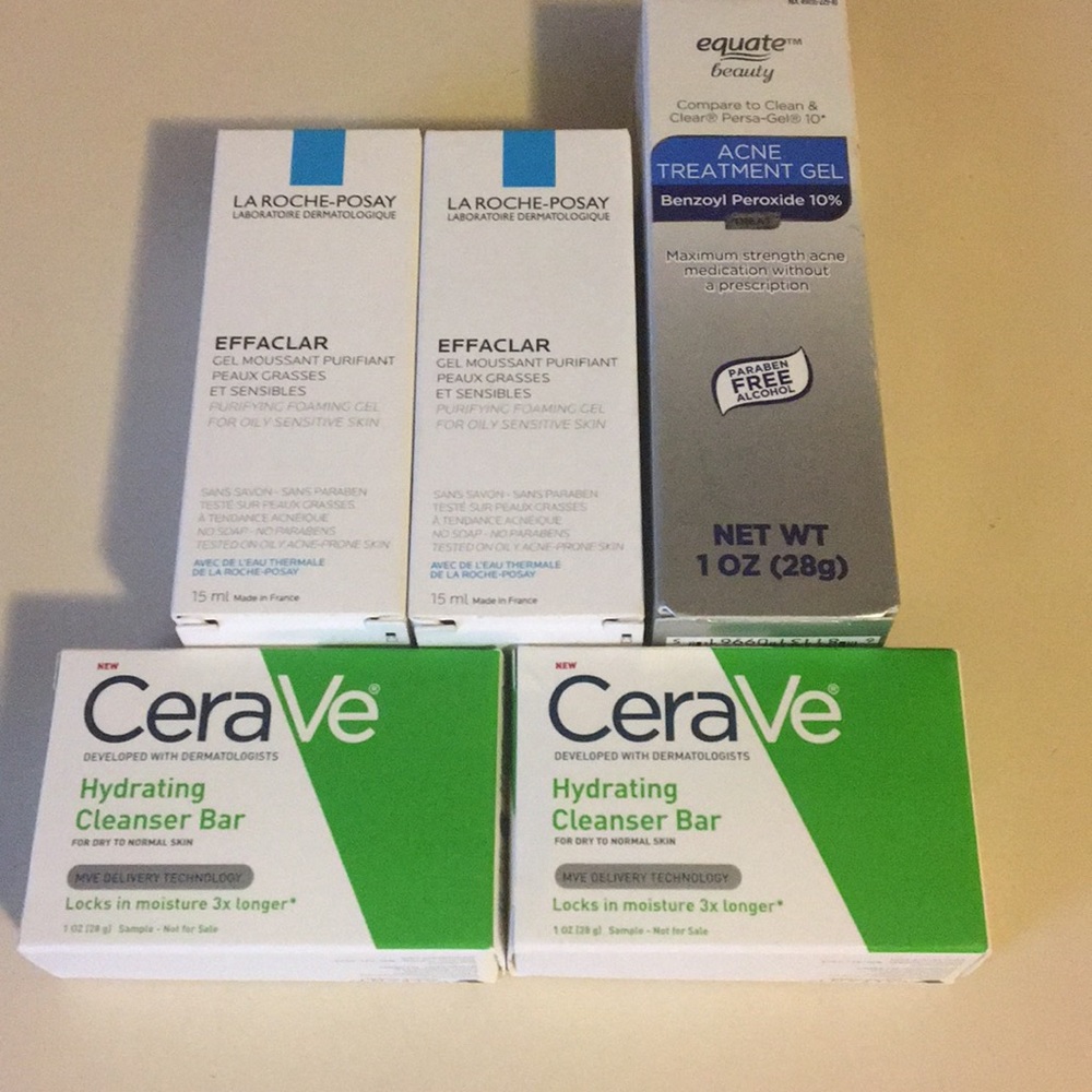 Lot: Cerave la roche posay and equate acne care